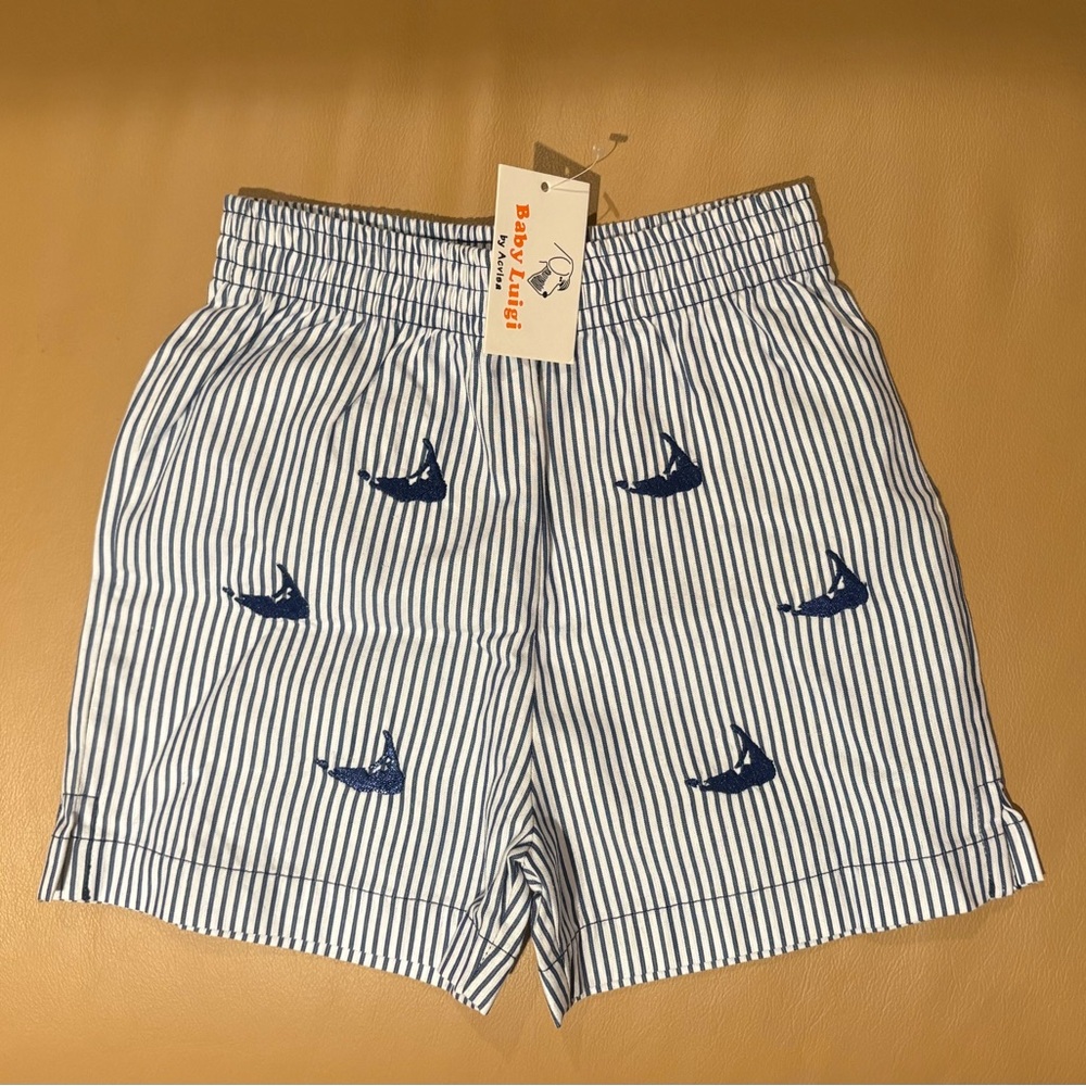 Navy Striped Shorts with Nantucket island Embroidery